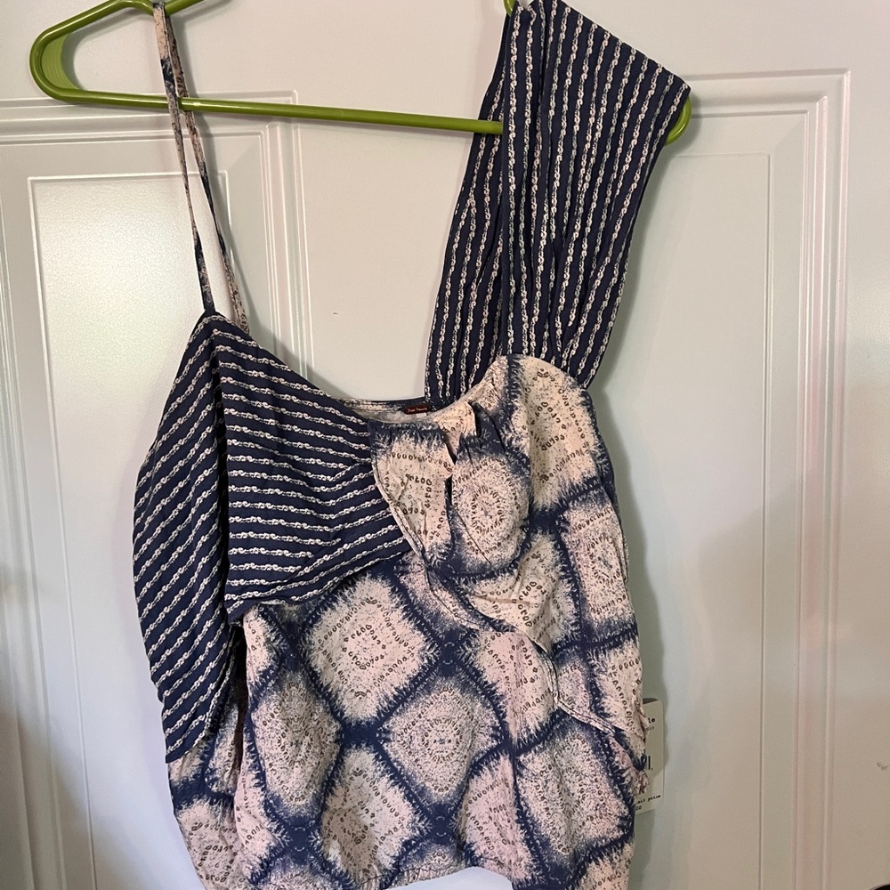 FREE PEOPLE “call on me” printed asymmetrical tank top l large NWT